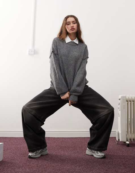 Noisy May exposed seam detail jumper in grey - view 1