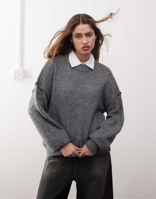 Noisy May exposed seam detail jumper in grey, 2 of 4