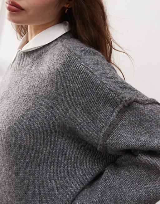 Noisy May exposed seam detail sweater in gray, 3 of 4