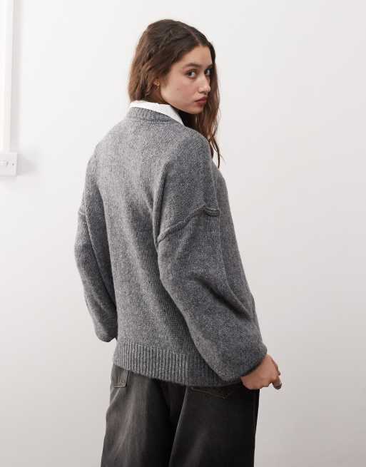 Noisy May exposed seam detail sweater in gray, 4 of 4