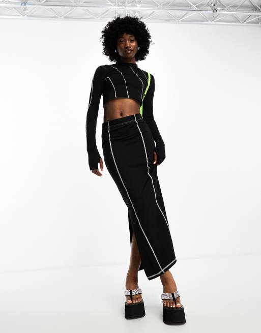 Noisy May exposed seam maxi skirt in black (part of a set), 3 of 4