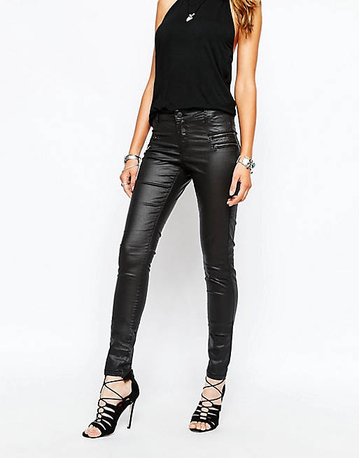 Noisy May Fame Coated Skinny Jeans With Zip Pockets