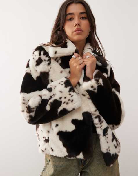 Noisy May faux fur coat in cow print - view 1