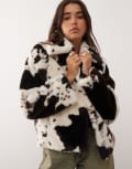 [Noisy May] Noisy May faux fur coat in cow print-Neutral S Birch