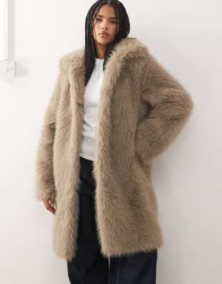 Noisy May Faux Fur Coat In Brown