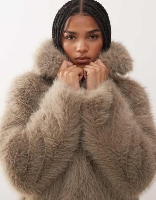 Noisy May faux fur coat in silver grey ASOS