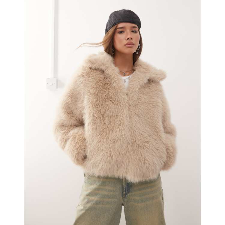 Noisy May faux fur jacket in beige | ASOS