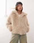 [Noisy May] Noisy May faux fur jacket in beige-Neutral 2XL Oatmeal