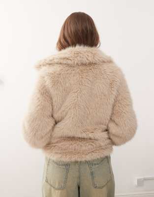 Noisy May Faux Fur Jacket In Brown