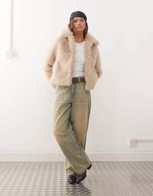 Noisy May faux fur jacket in beige, 3 of 4