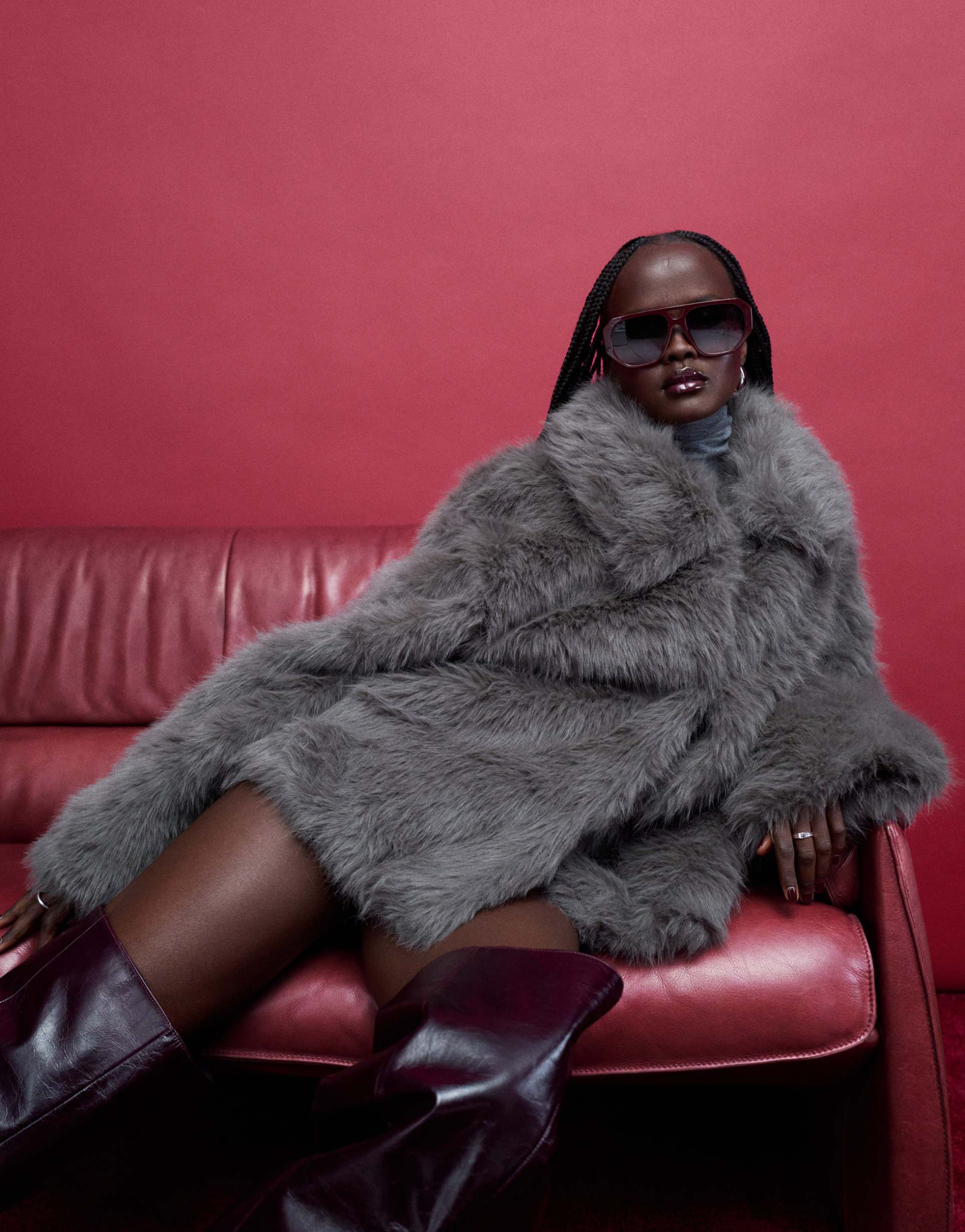 noisy may faux fur jacket in gray