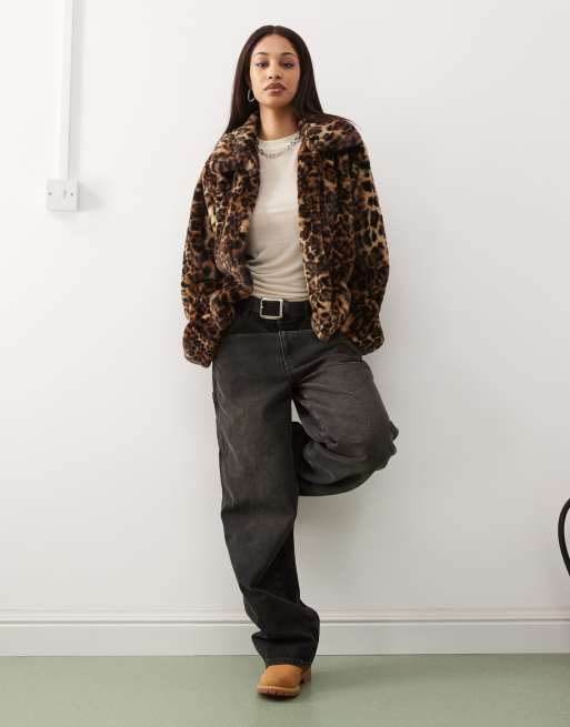 Noisy May faux fur jacket in leopard print, 3 of 4