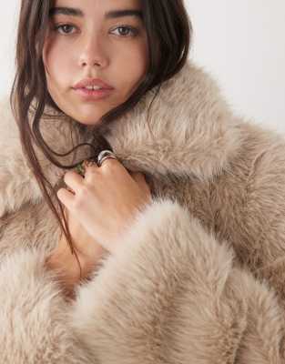Noisy May Faux Fur Longline Coat In Brown