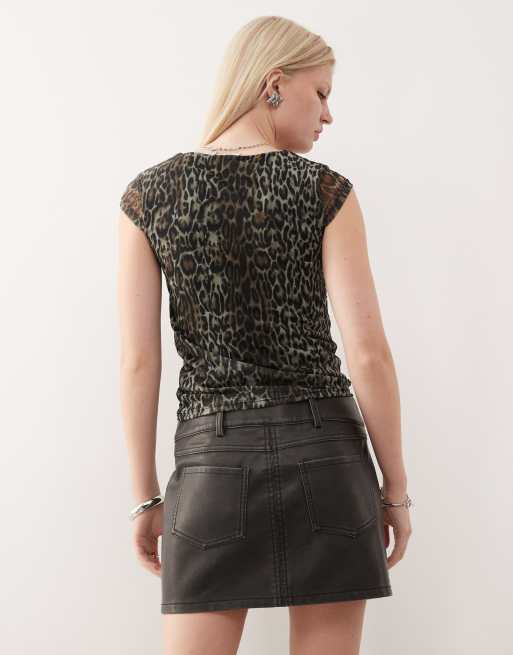 Noisy May faux leather biker mini skirt in washed black, 4 of 5