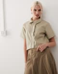 [Noisy May] Noisy May faux leather cropped shirt in beige-Neutral XL Agate gray