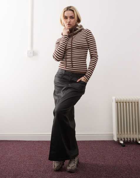 Noisy May faux leather maxi skirt with front slit in black - view 1