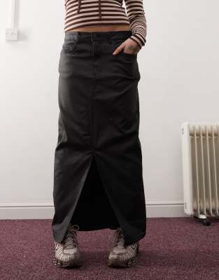Shop Noisy May Faux Leather Maxi Skirt With Front Slit In Black