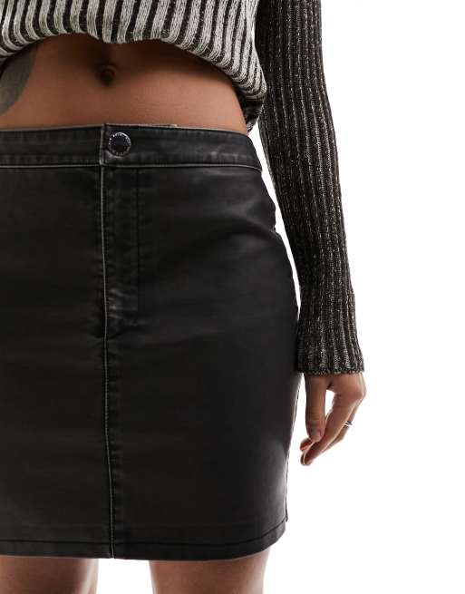 Topshop leather look tailored micro mini skirt in black