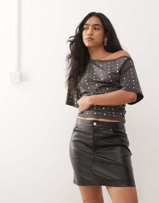 Noisy May faux leather mini skirt in black, 3 of 5