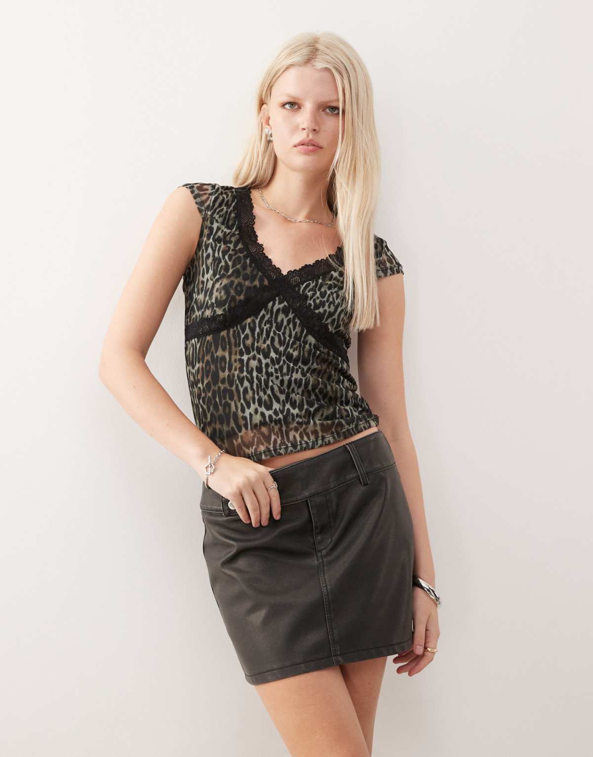 Noisy May faux leather mini skirt in washed black