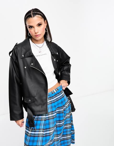 Noisy May faux leather oversized biker jacket in black - view 1