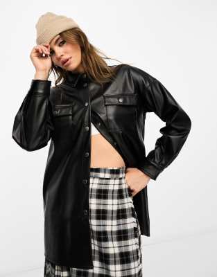 Noisy May Faux Leather Shirt In Black