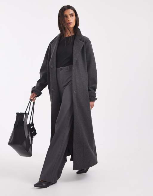 Noisy May faux wool maxi overcoat in dark grey melange | ASOS