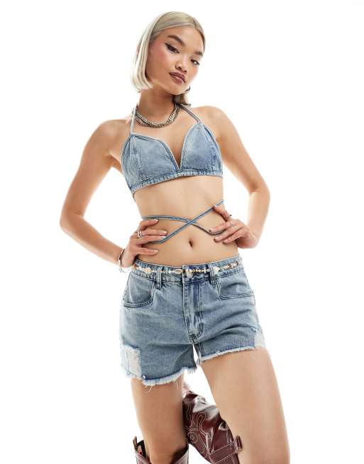  Noisy May festival denim bralette co-ord in medium wash