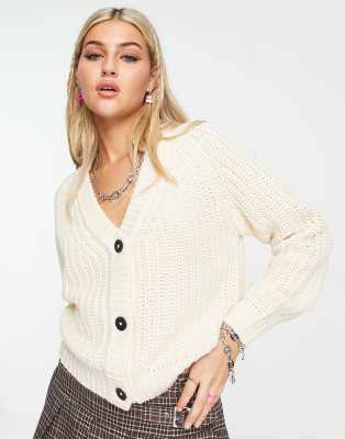 Noisy May fisherman rib cardigan in cream