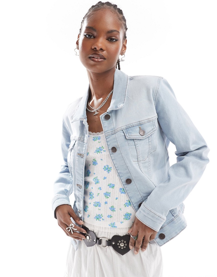 Noisy May fitted denim jacket in light wash blue