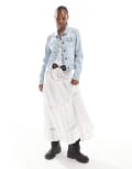 [Noisy May] Noisy May fitted denim jacket in light wash blue M Light Blue Denim