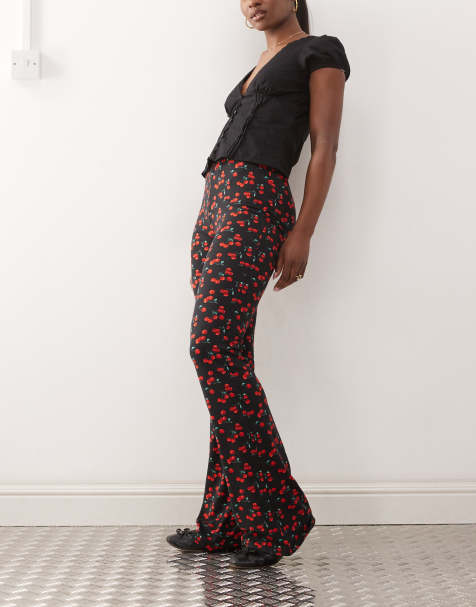 Noisy May flare pants in cherry print - view 1