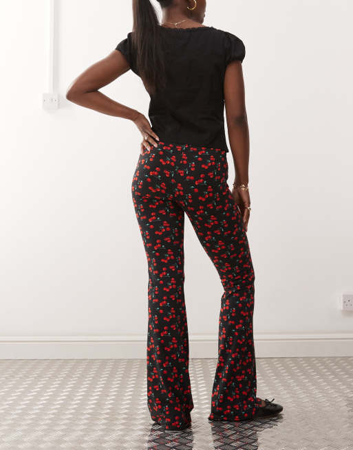 Noisy May flare pants in cherry print