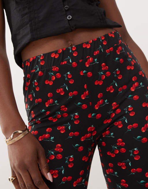 Noisy May flare pants in cherry print