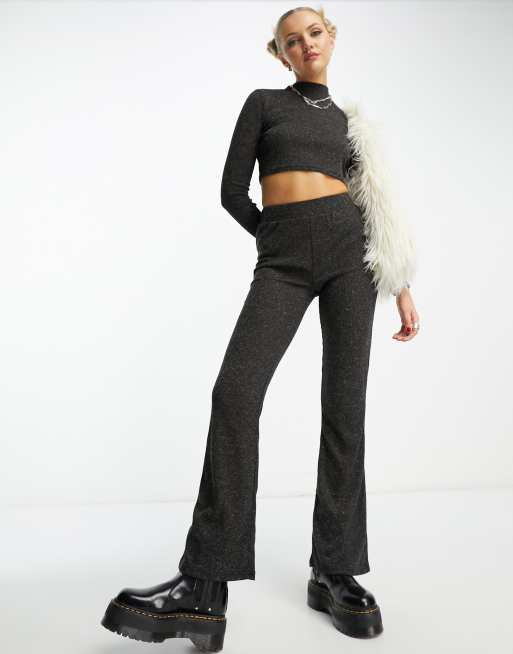 Noisy May flare pants in dark grey marl (part of a set)