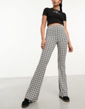 Hollister high rise flare trouser in blue plaid