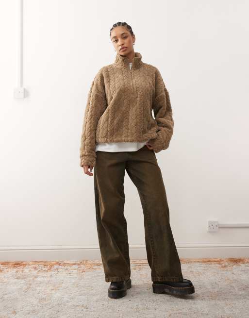 Noisy May – Flauschiges Fleece-Oberteil in Beige mit kurzem Reißverschluss, 2 von 4