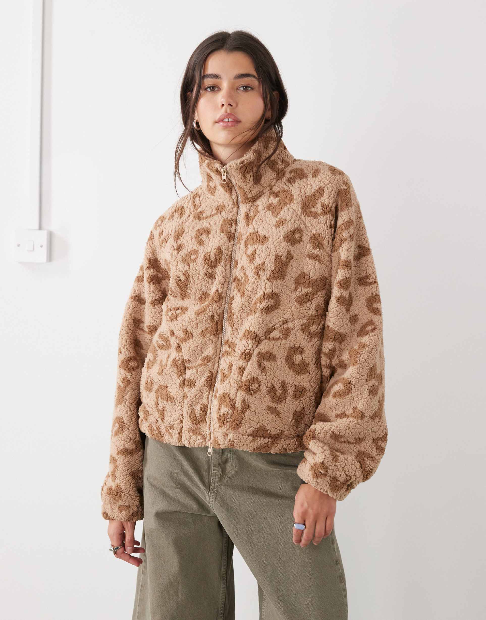 noisy may fleece in beige leopard