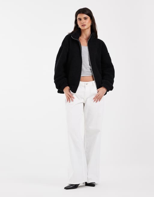 Noisy May fleece med lynlås i sort, 3 af 4