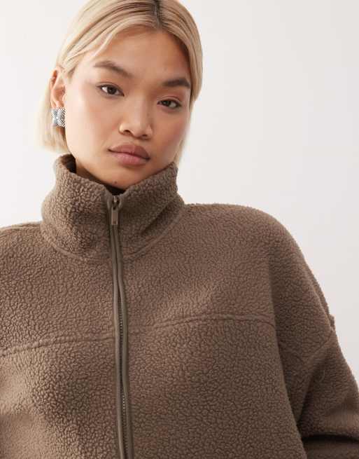 Noisy May - Fleece met rits en opstaande boord in beige, 2 van 4
