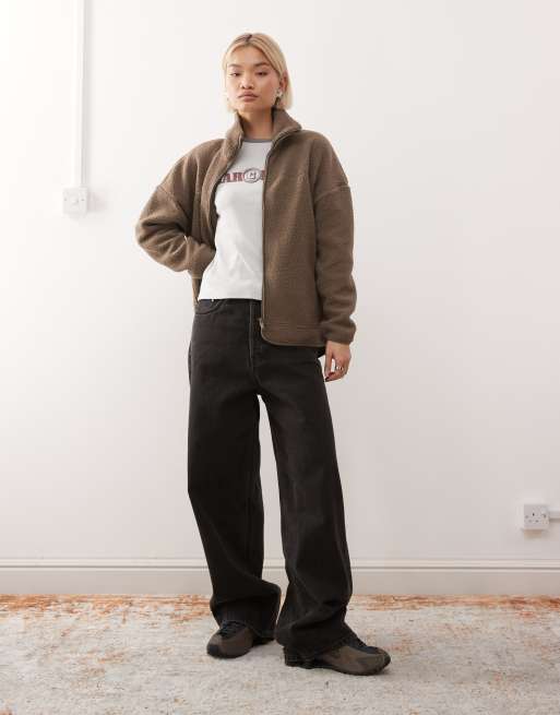 Noisy May - Fleece met rits en opstaande boord in beige, 3 van 4