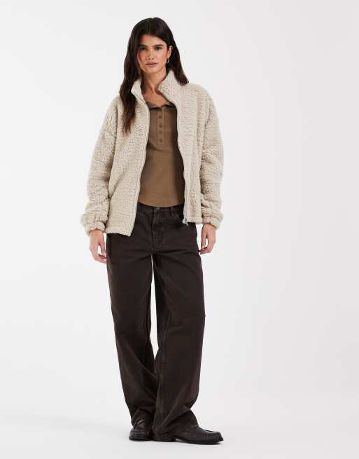 Noisy May Fleecejacke mit Reißverschluss in Stone, 2 von 4