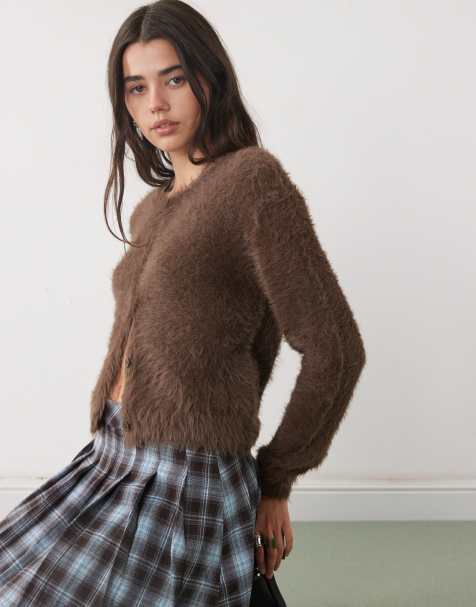 Noisy May fluffy cardigan in chocolate - view 1