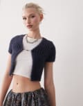 [Noisy May] Noisy May fluffy cropped cardigan in navy L NAVY