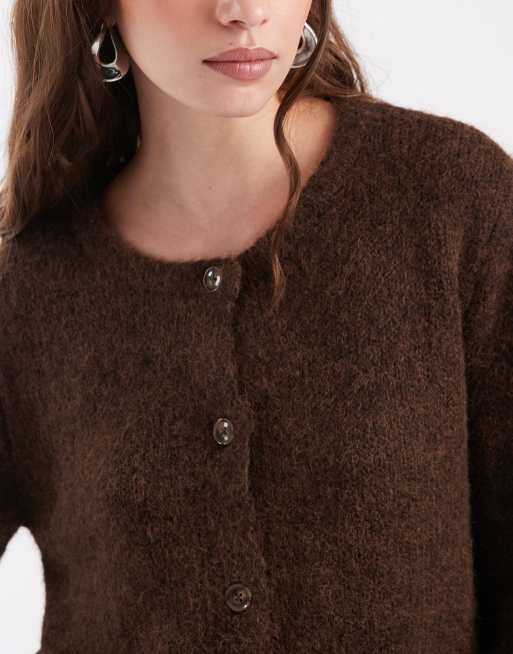 Noisy May fluffy knit cardigan in warm brown, 2 of 4