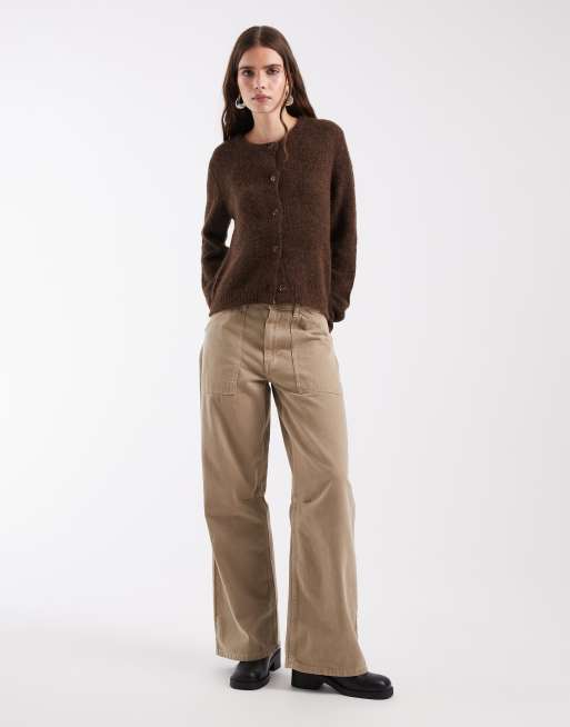 Noisy May fluffy knit cardigan in warm brown, 3 of 4