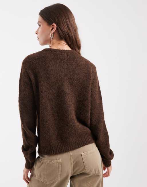 Noisy May fluffy knit cardigan in warm brown, 4 of 4