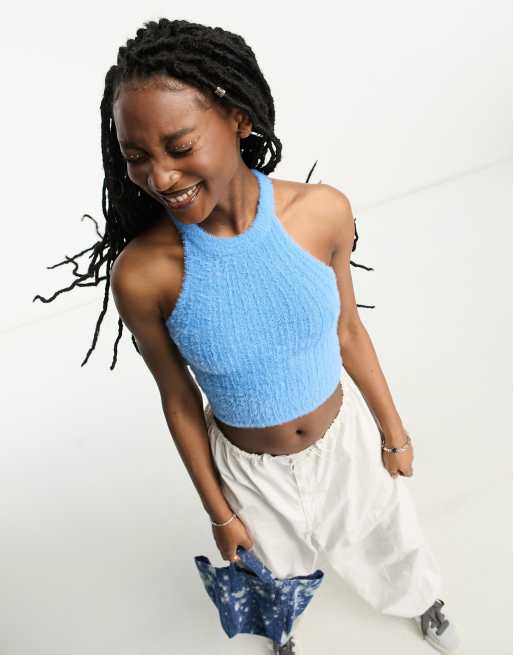 Fluffy knit crop outlet top