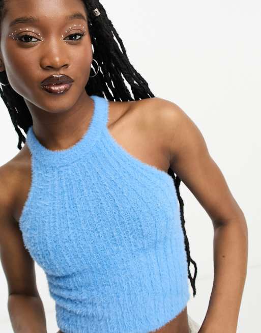 Noisy May Pale Blue Fluffy Knit Crop Top