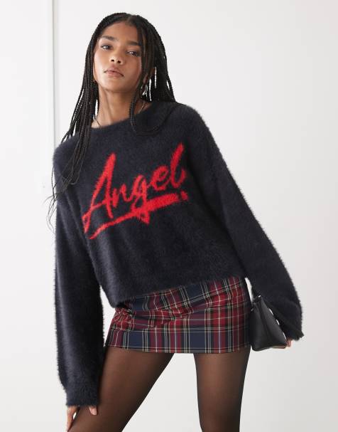 Noisy May fluffy texture jumper with angel in navy